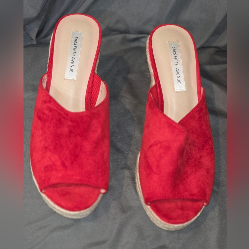 Saks Fifth Avenue Red Suede Mules